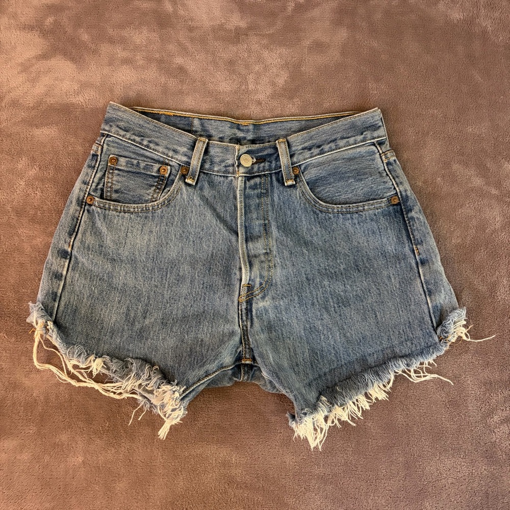 Levi's Denim Blue Shorts with Frayed Hem Size 28